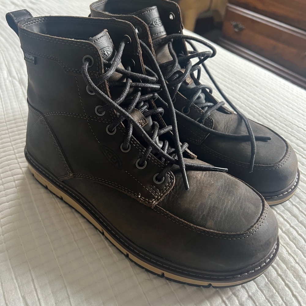 KEEN Men's Dark Brown Leather Lace-Up Composite Toe Boots